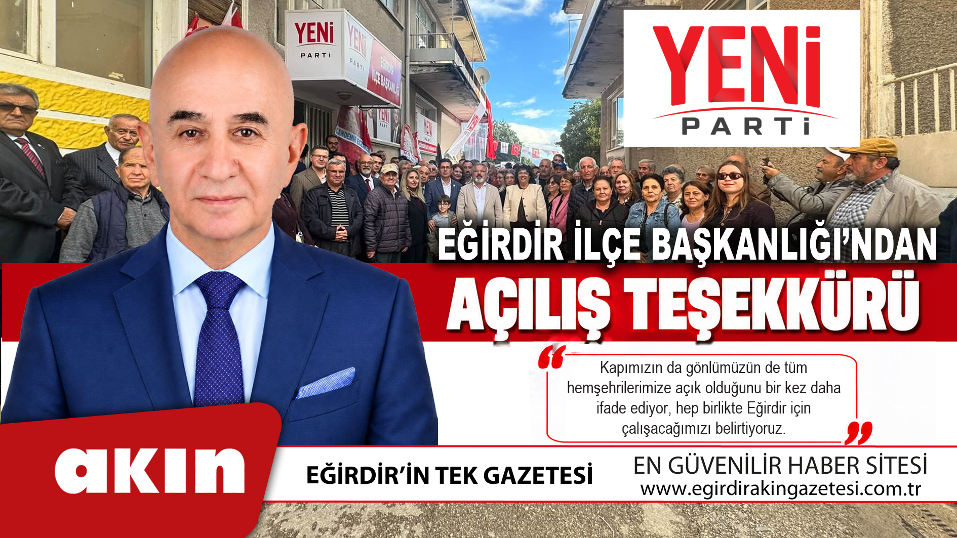 Yeni Parti Eğirdir İlçe Başkanlığı’ndan Açılış Teşekkürü
