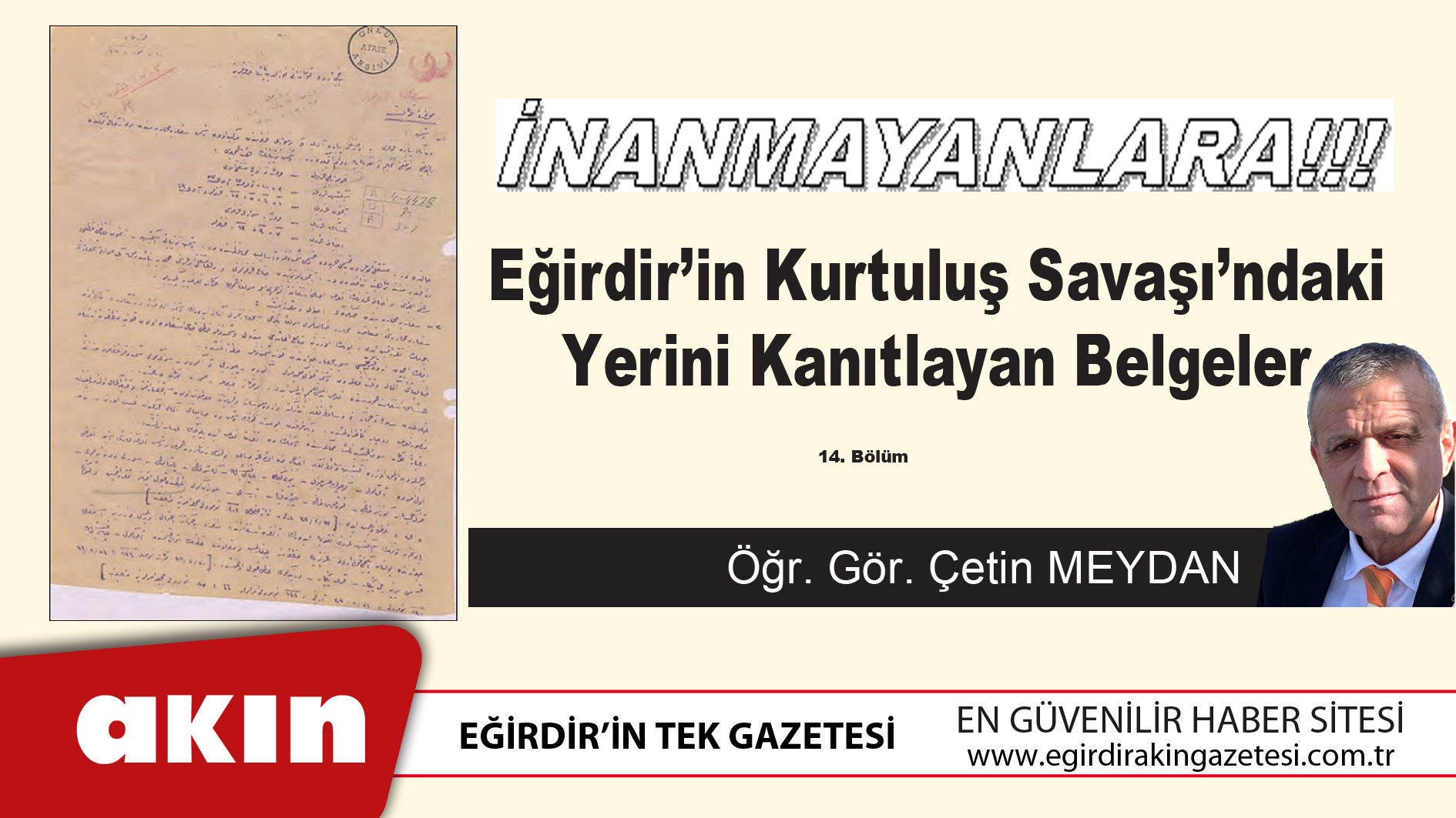eğirdir haber,akın gazetesi,egirdir haberler,son dakika,Eğirdir’in Kurtuluş Savaşı’ndaki Yerini Kanıtlayan Belgeler