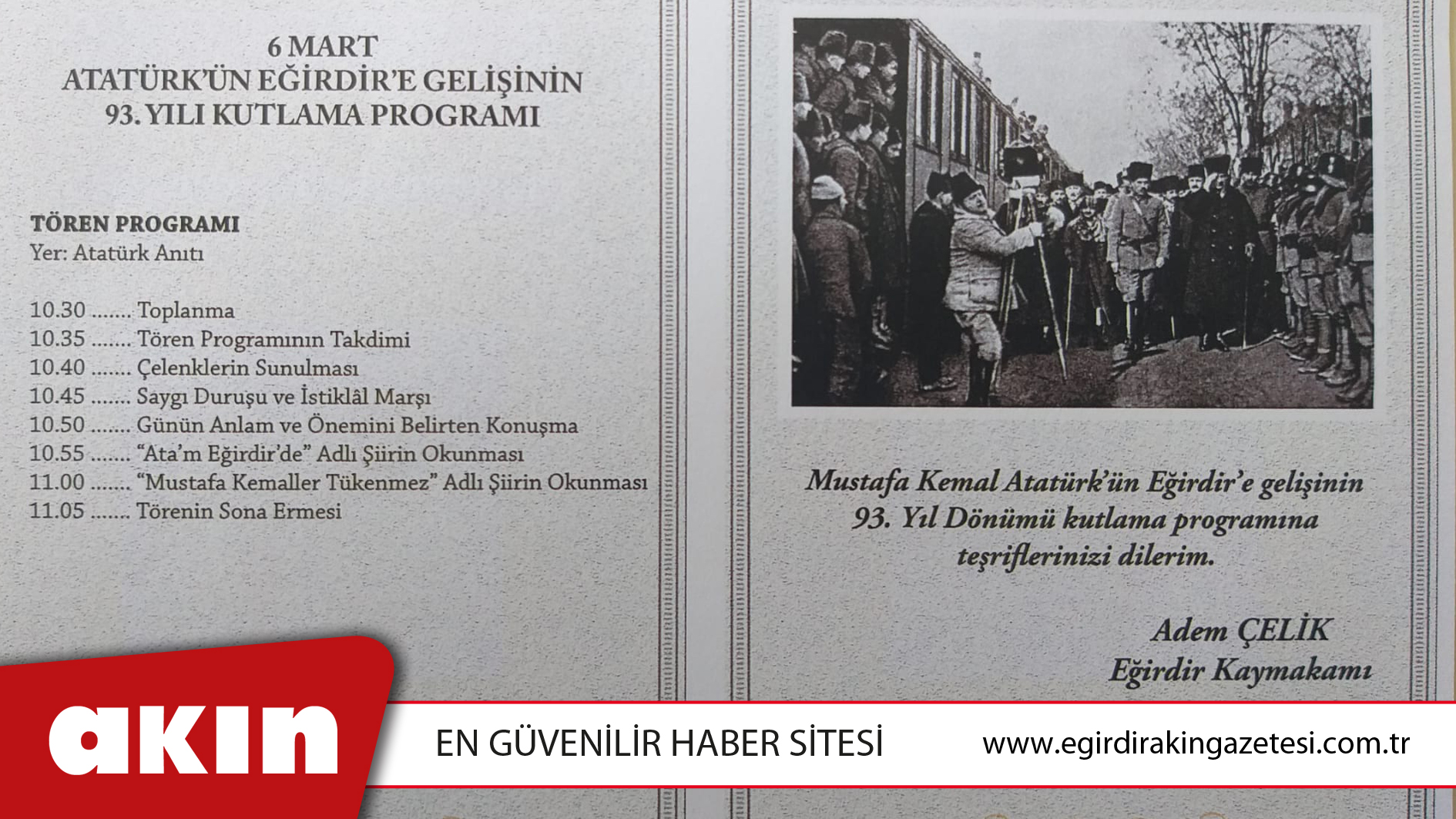 Atatürk’ün Eğirdir’e Gelişi Programı Belli Oldu
