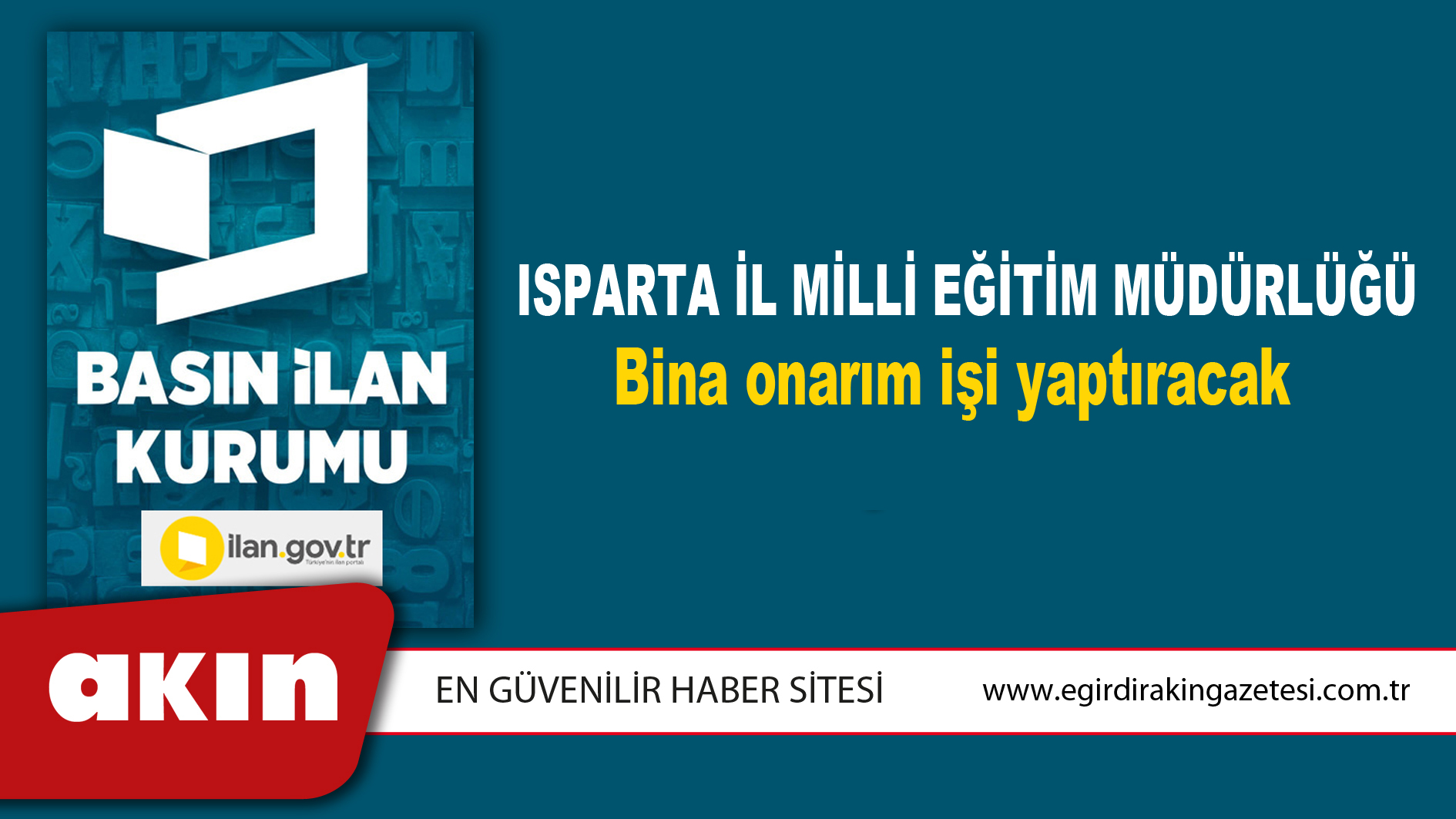 Isparta İl Milli Eğitim Müdürlüğü Bina onarım işi yaptıracak