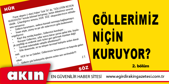 eğirdir haber,akın gazetesi,egirdir haberler,son dakika,GÖLLERİMİZ NİÇİN KURUYOR?