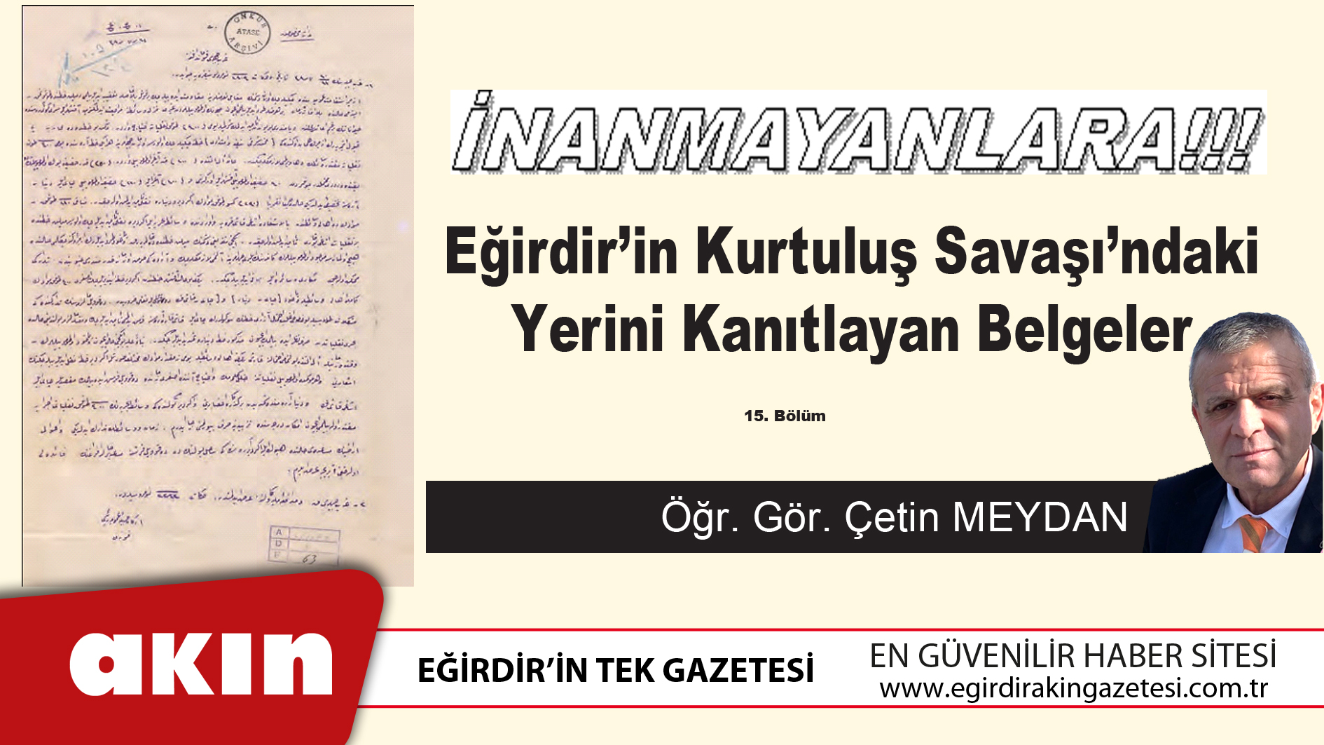 eğirdir haber,akın gazetesi,egirdir haberler,son dakika,Eğirdir’in Kurtuluş Savaşı’ndaki Yerini Kanıtlayan Belgeler