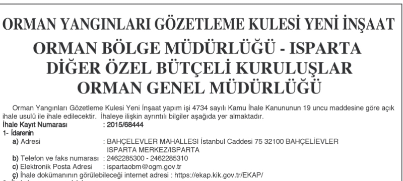 ORMAN YANGINLARI GÖZETLEME KULESİ YENİ İNŞAAT İLANI