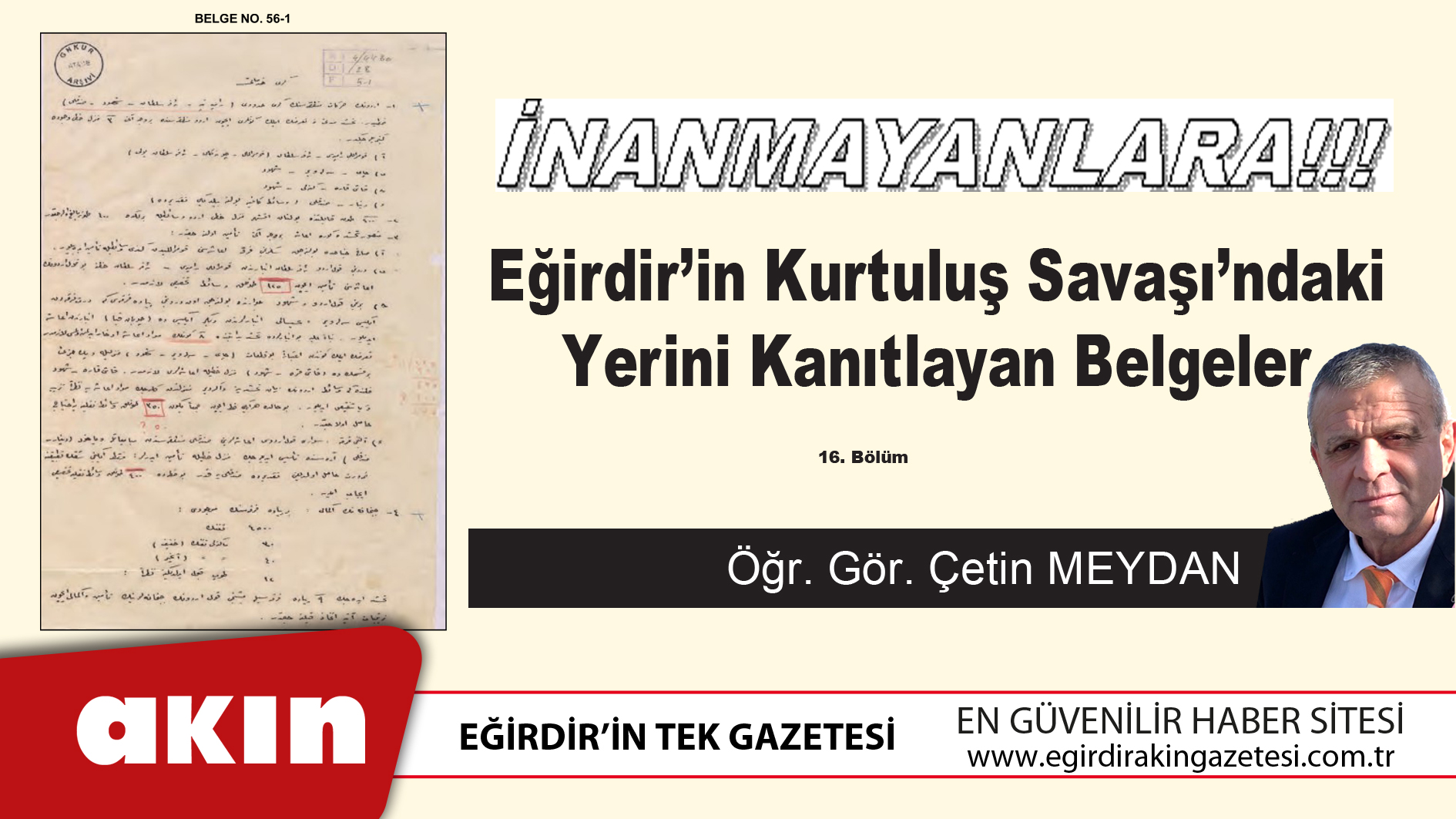 eğirdir haber,akın gazetesi,egirdir haberler,son dakika,Eğirdir’in Kurtuluş Savaşı’ndaki Yerini Kanıtlayan Belgeler