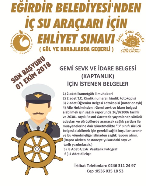 Eğirdir Belediyesi’nden İç Su Araçları için Ehliyet Sınavı 