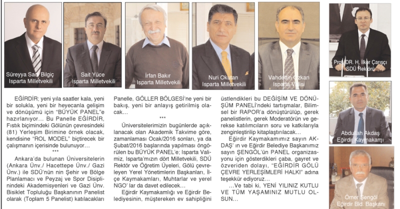 EĞİRDİR; GELİŞİM VE DÖNÜŞÜMÜ İÇİN, BÜYÜK PANELE HAZIRLANIYOR...