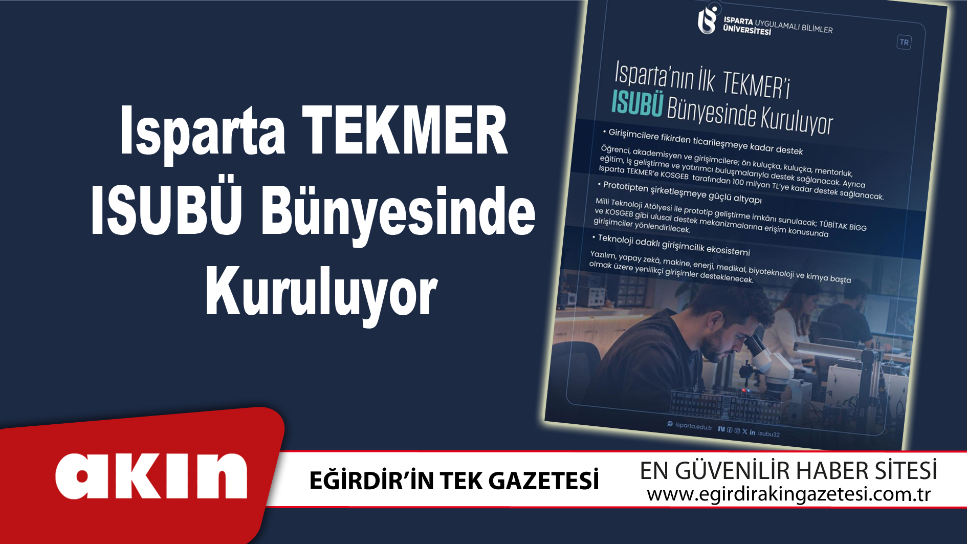 eğirdir haber,akın gazetesi,egirdir haberler,son dakika,Isparta TEKMER ISUBÜ Bünyesinde Kuruluyor