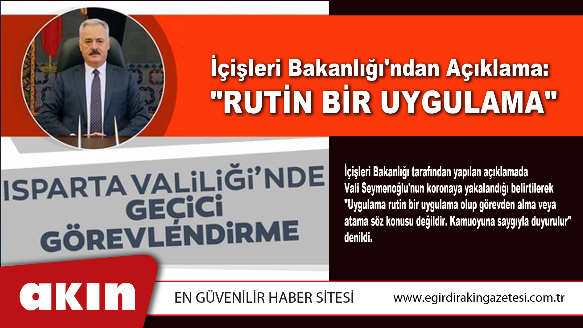 Isparta Valiliği'nde geçici bir görevlendirme gerçekleşti