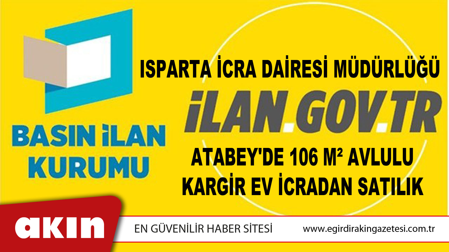 Isparta İcra Dairesi Müdürlüğü Atabey'de 106 M² Avlulu Kargir Ev İcradan Satılık