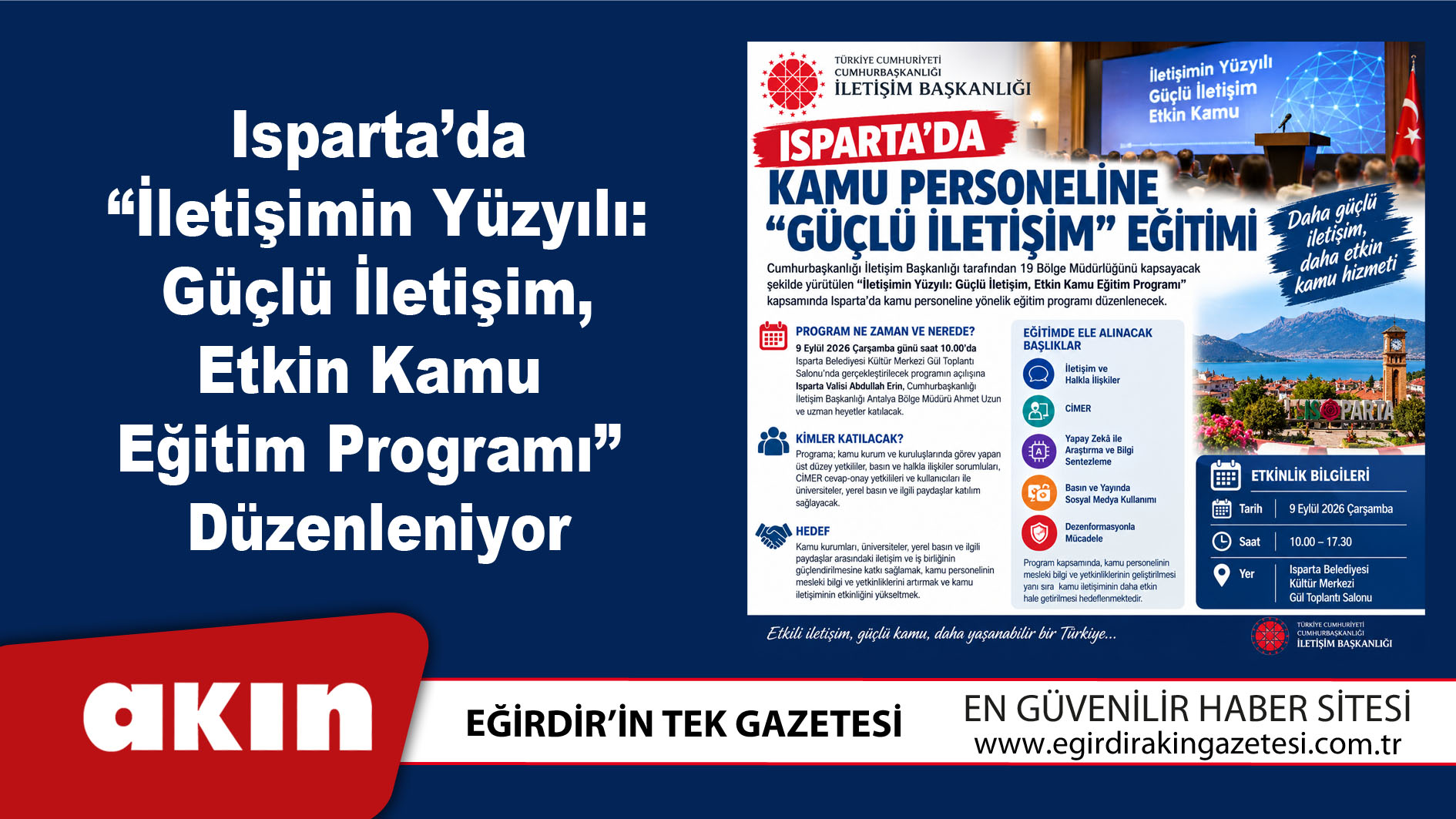 eğirdir haber,akın gazetesi,egirdir haberler,son dakika,Kamu Personeline Güçlü İletişim Eğitimi