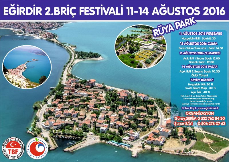 2. Eğirdir Briç Festivali 11-14 Ağustos'ta yapılacak