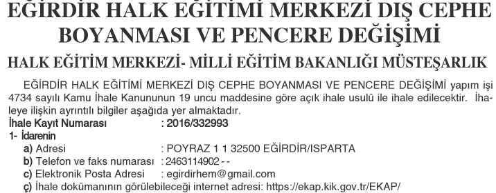 İHALE İLANI