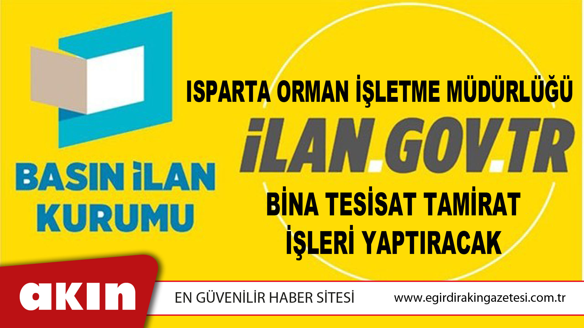 Isparta Orman İşletme Müdürlüğü Bina Tesisat Tamirat İşleri Yaptıracak