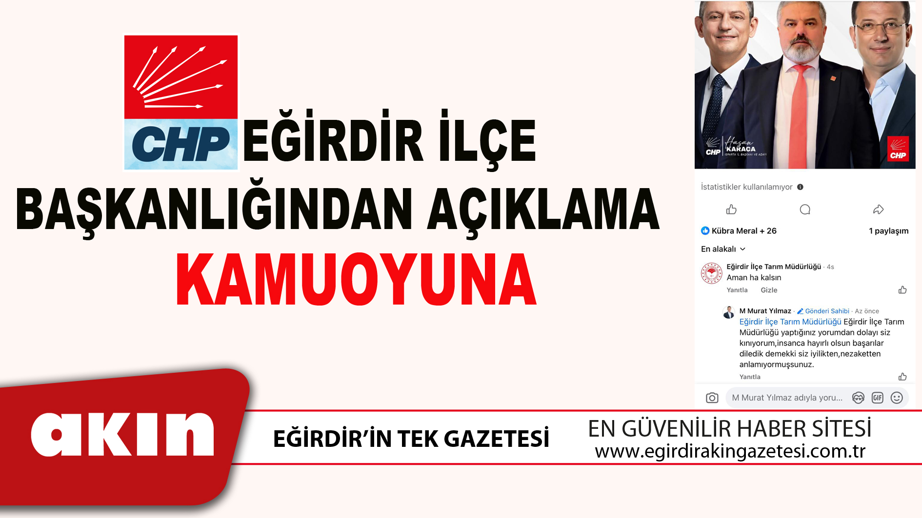 CHP EĞİRDİR İLÇE BAŞKANLIĞINDAN AÇIKLAMA